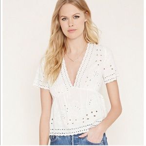 White Embroidered Eyelet Top S